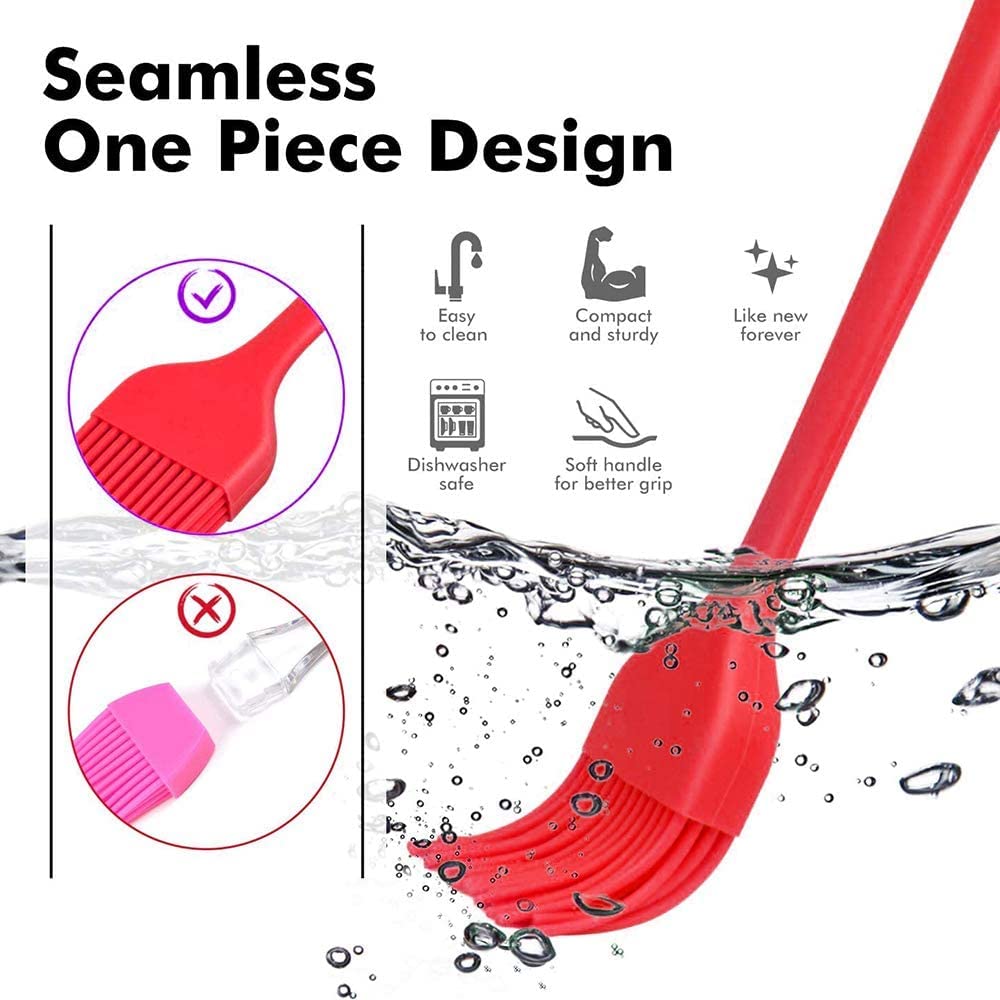 SURDOCA Silicone Pastry Basting Brush - 2Pcs 10 + 8 in Heat Resistant Brush for Baking Cooking Food, BPA Free Kitchen Brush for Sauce Butter Oil, Stainless Steel Core Design for Barbecue BBQ Grilling SURDOCA