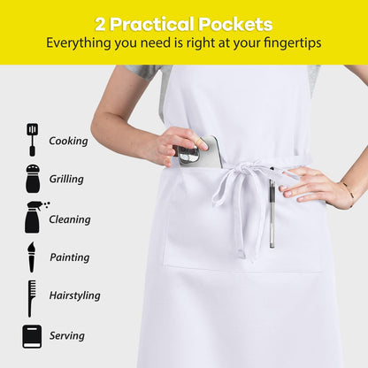 ROTANET Extra Large Aprons for Men Adjustable Bib Aprons with 2 Pockets Cooking Kitchen Bbq Grilling Big Apron for Women Chef Water & Oil Resistant White