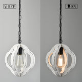 SAMTEEN Farmhouse Wooden Pendant Light Distressed White Wood Chandelier 1-Light Modern Wooden Pendant Light Fixtures for Kitchen Island Dining Room Bedroom SAMTEEN
