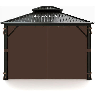DURCOVER Gazebo Replacement Curtain, 10x12ft Universal Gazebo Curtain with Zippers for Outdoor Gazebo 4-Panel Screen Sidewalls, Brown (Curtain Only)