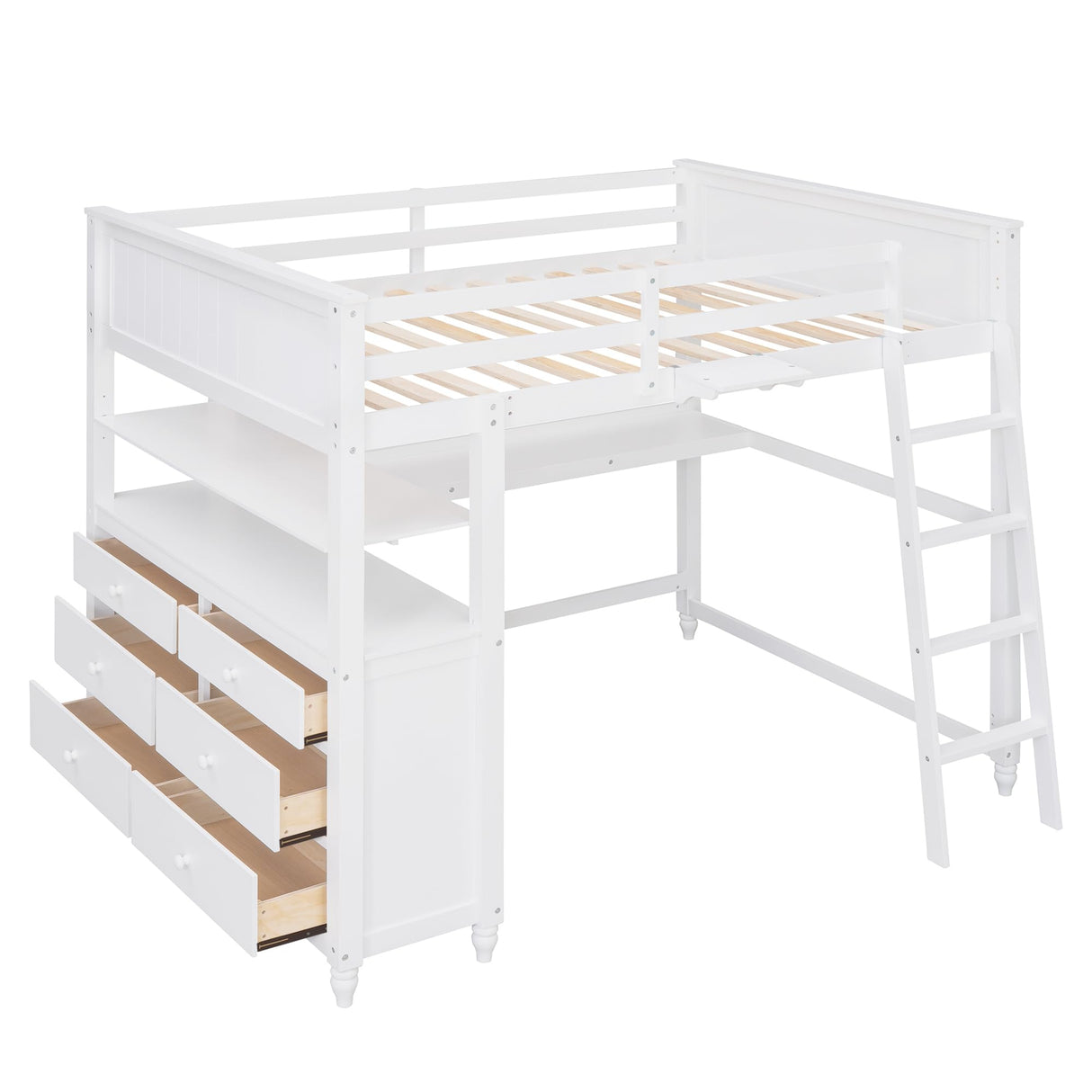 Harper & Bright Designs Full Size Loft Bed with Desk and Dresser, Wooden Loft Bed Full with Storage Drawers and Shelves for Kids Teens Adults, No Box Spring Needed,White Harper & Bright Designs