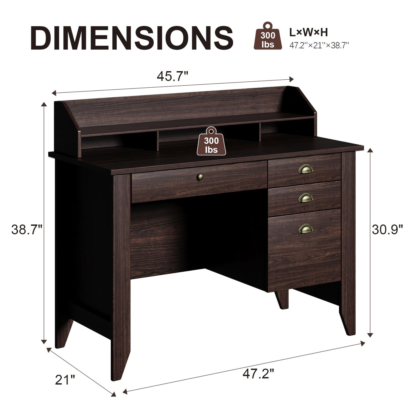 4 EVER WINNER Office Desk with File Drawer, 47 Inch Computer Desk with Drawers and Monitor Stand, Writing Desk for Bedroom, Study Table for Small Spaces, Coffee