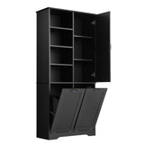 Merax Cabinet with Tilt-Out Laundry Hamper Basket, Tall Bathroom Storage Organizer Linen with Open Shelf for Home, Freestanding, Black Merax