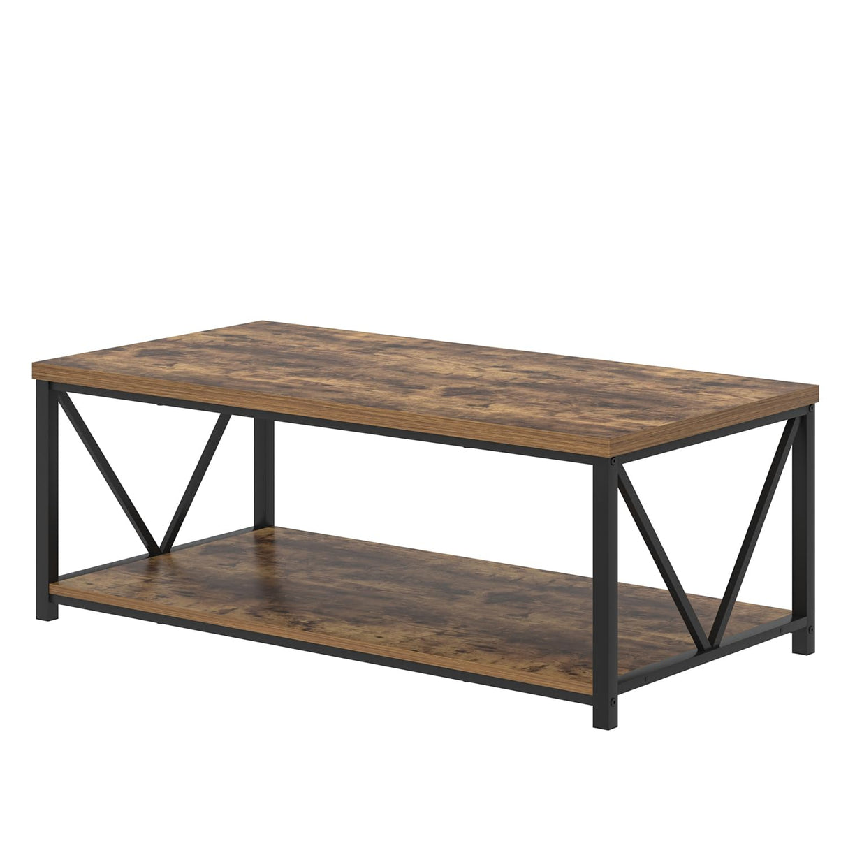 EXCEFUR Modern Coffee Table, Rustic Wood and Metal Living Room Table with Storage Shelf, Industrial Rectangle Center Table, 47 Inch Brown EXCEFUR