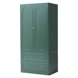 Fluted Freestanding Armoire Wardrobe Closet with 2 Doors and 2 Storage Drawers, Large Capacity Wardrobe Cabinet, Wooden Closet for Bedroom, Living Room - Green ORRD