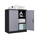 STANI Metal Storage Cabinet with 2 Adjustable Shelves, Steel Counter Cabinet with Lockable Doors for Home Office Warehouse Garage (Black Grey, 36" H-Style 2) STANI