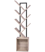YSVCO Tree Bookshelf Bookcase with Storage Cabinet, 7-Tier Modern Corner Bookshelves, Narrow Wood Book Rack, Mini Floor Standing Book Organizer for Kid Room, Bedroom, Living Room, Home Office, CD/DVD YSVCO