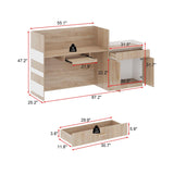 FAMAPY Reception Desk with Drawer & Cabinet, Reception Counter Desk with Keyboard Tray, Front Reception Table Retail Counter for Checkout, for Office Store, Oak and White, 25.2”D x 87.2”W x 47.2”H FAMAPY
