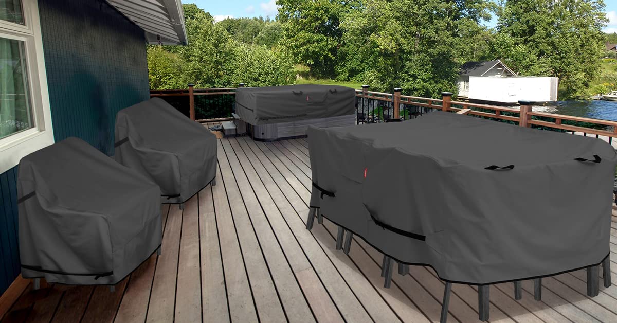 Porch Shield Patio Table Cover - Waterproof Outdoor Dining Table and Chairs Furniture Set Cover Rectangular - 125 x 73 inch, Black Porch Shield