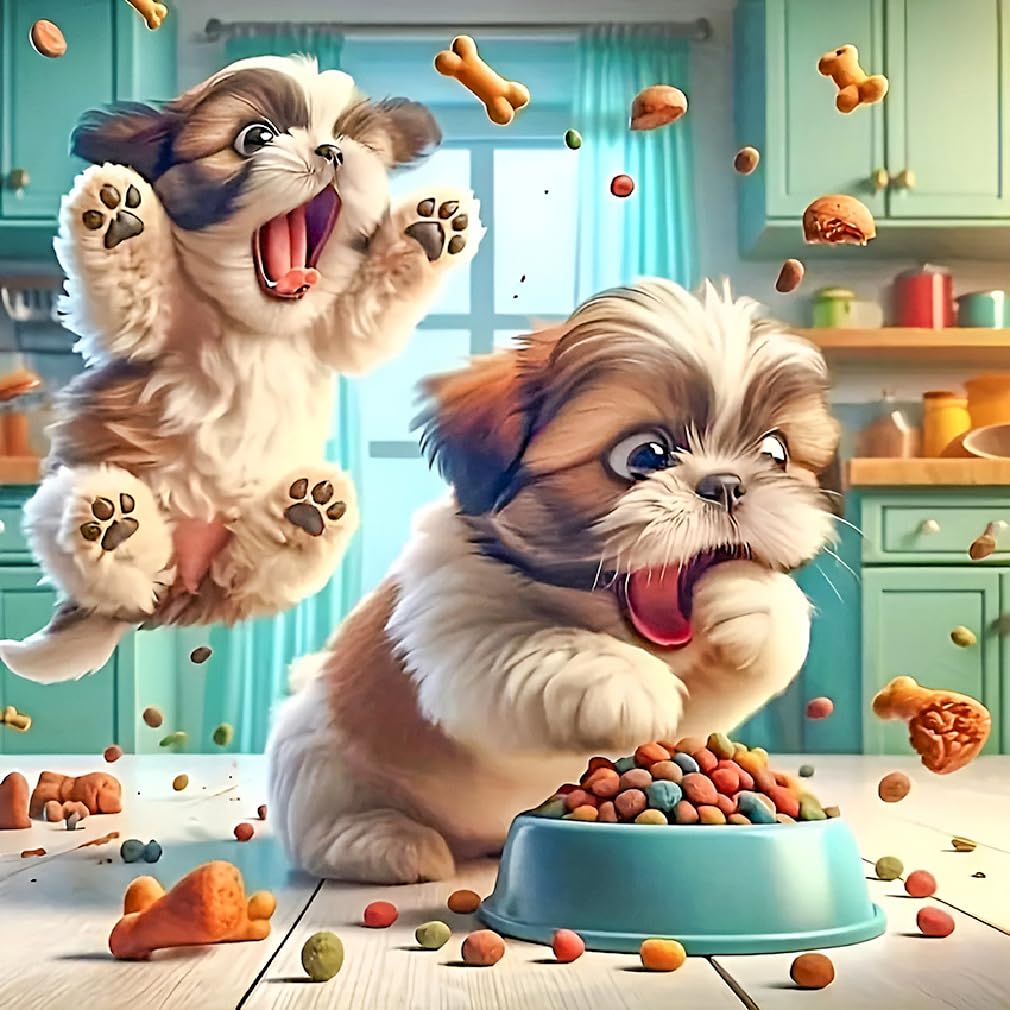 Canrichshop Little Puppies Diamond Art Painting Kits for Adults,Diamond Painting Kits for Beginners,Cute Animals 5D Round Full Drill Gem Art for Home Wall Decor 12X16 inch Canrichshop