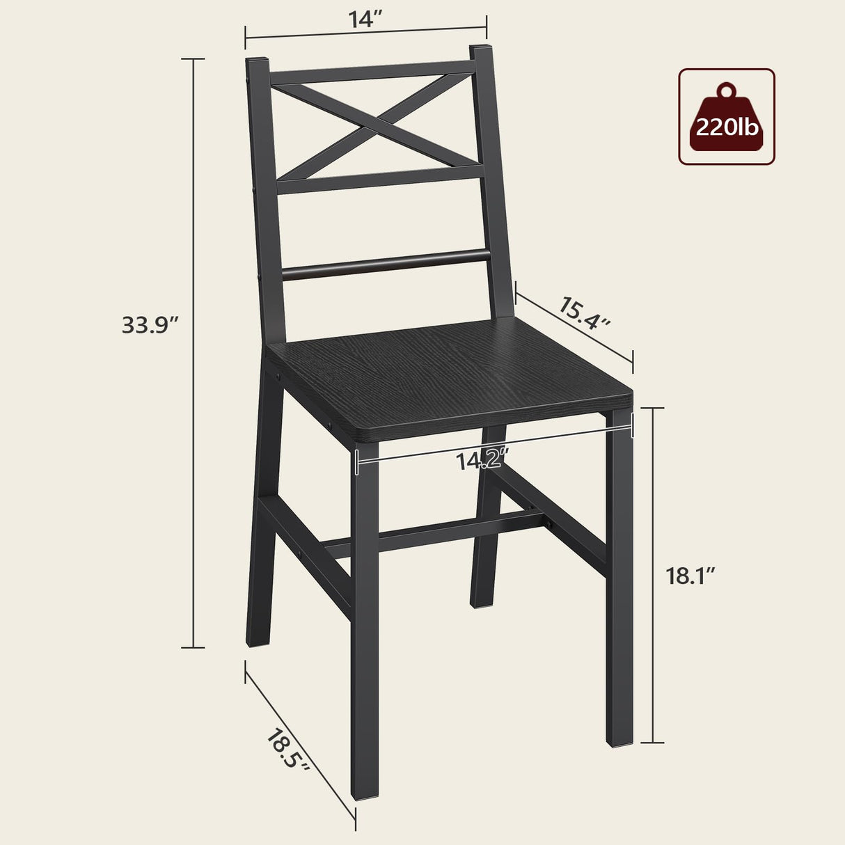 MAHANCRIS Dining Chair Set of 2, Rustic Wooden Kitchen Chairs with Backrest, Farmhouse Dining Chairs for Kitchen, Industrial Style Chair with Metal Frame, Easy Assembly, Black TBHB1001 MAHANCRIS