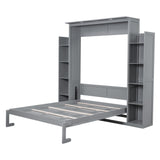 Harper & Bright Designs Queen Size Murphy Bed, Wooden Wall Bed with Shelves and LED Lights, Gray Harper & Bright Designs