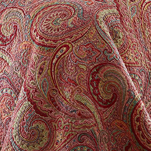 Levtex Home - Spruce Red Quilt Set - King/Cal King Quilt (106x92in.) + Two King Pillow Shams (36x20in.) - Paisley Pattern in Burgundy, Red, Tan, Grey - Reversible - Cotton Levtex Home