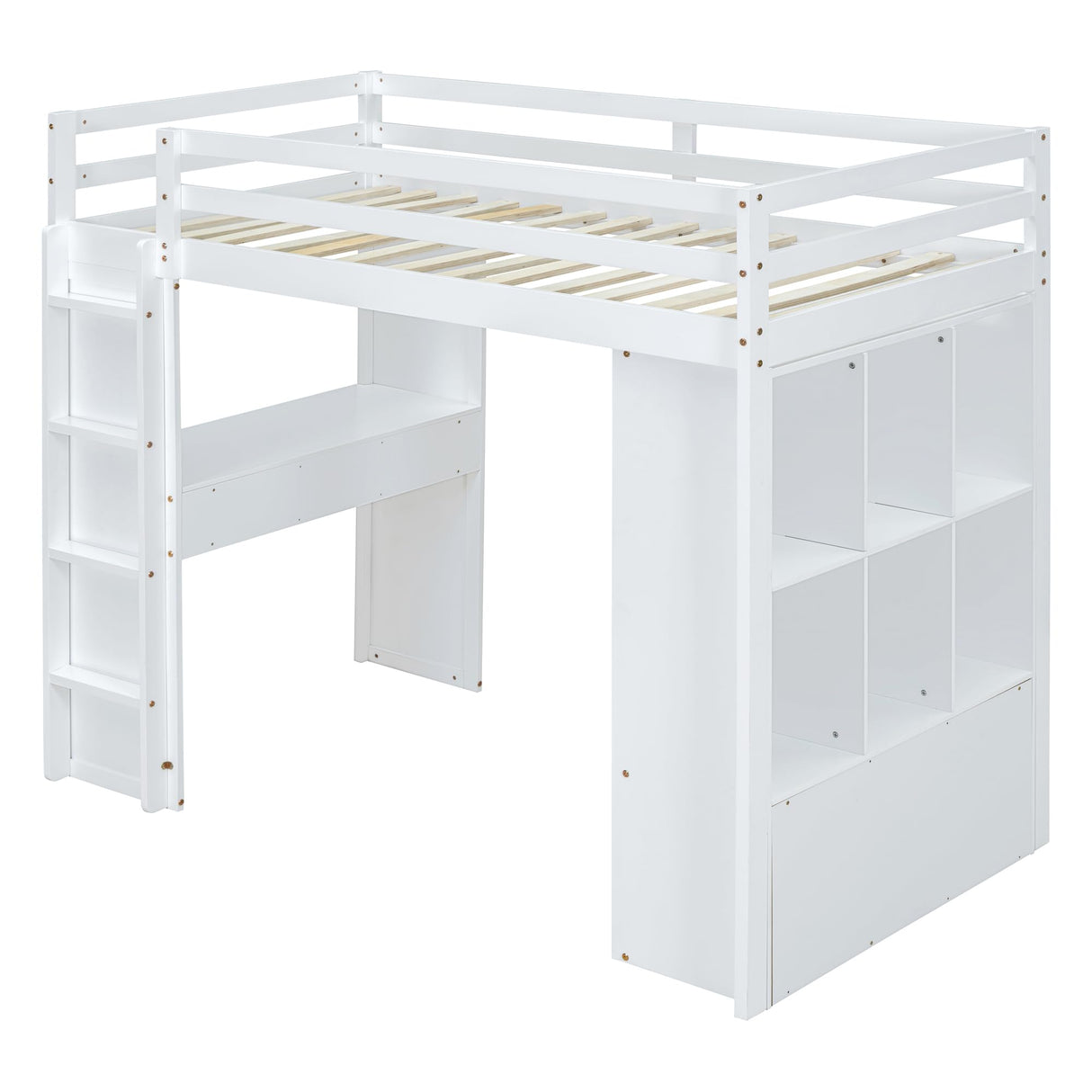 Bellemave Twin Size Loft Bed with Desk and LED Light - Stylish Wooden Frame with Storage for Kids and Adults, White Bellemave