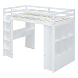 Bellemave Twin Size Loft Bed with Desk and LED Light - Stylish Wooden Frame with Storage for Kids and Adults, White Bellemave