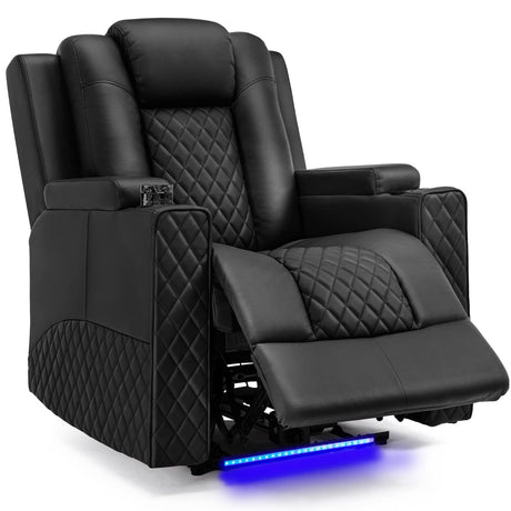 COMHOMA Power Recliner Chair PU Leather Electric Massage Recliner Sofa for Living Room Home Theater Seating with Cup Holders and LED Lighting(Black) COMHOMA