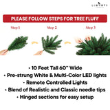 Liberty Lifestyle Christmas Tree 10 ft- Pre-Lit White and Multi-Color Premium LED Lights - Artificial Full Christmas Tree Includes Stand, Remote, and Free Bag Liberty Lifestyle