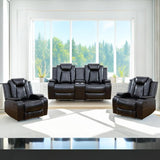 AYCP Multifunction Power Air Leather Recliner Sofa Set with LED Lights, Living Room Furniture, Reclining Sofa, loveseat, Chair with USB Port/Storage (Black, Loveseat+2 Chairs) AYCP