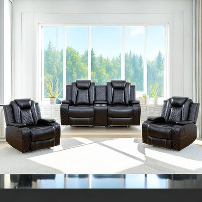 AYCP Multifunction Power Air Leather Recliner Sofa Set with LED Lights, Living Room Furniture, Reclining Sofa, loveseat, Chair with USB Port/Storage (Black, Loveseat+2 Chairs)