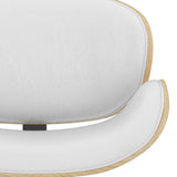 SIMPLIHOME Marana 33 Inch Mid Century Modern Bentwood Gas Lift Bar Stool with Light Wood in White Polyester linen, For the Dining Room and Kitchen SIMPLIHOME