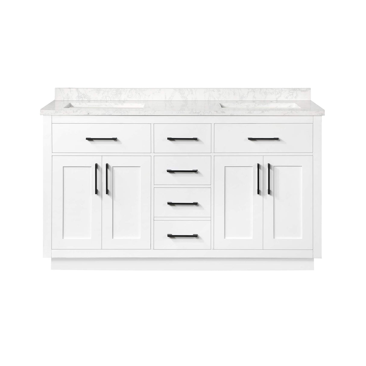 OVE Decors Bathroom Vanity with Black Hardware and Power Bar in White Finish, 60 inches OVE Decors