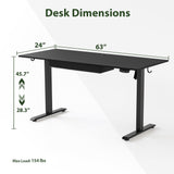 Agilestic Adjustable Height Electric Standing Desk with Storage Wooden Drawer, 63 x 24 Inches Stand Up Home Office Computer Gaming Table with Splice Board for Work Office Home, Black Agilestic
