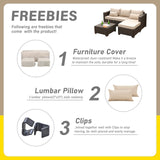 Oasishine Wicker Patio Furniture Patio Couch 3 Pieces Outdoor Sectional with Ottoman and Outdoor Storage Table with Lining Weathering Anti-Slip Cushions Furniture Covers, Khaki Oasishine