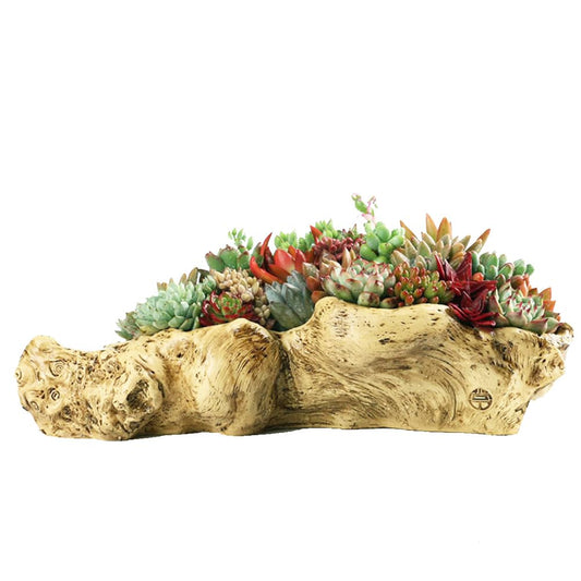 YANMILIA Artificial Driftwood Planter Vintage Cactus Container Resin Flower Pot Trunk Stump Log Like Pot Decorative Succulent Planter (NOT Real Wood)