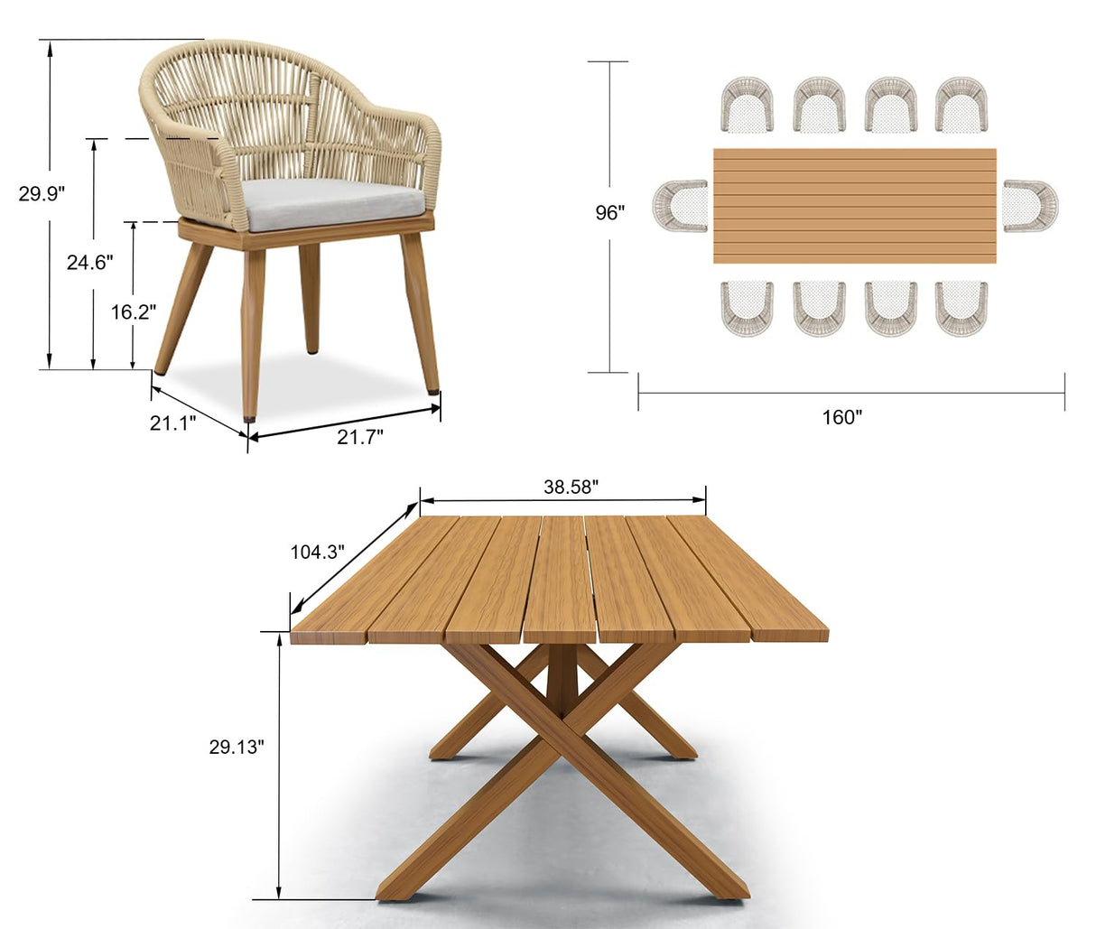 PURPLE LEAF 11 Pieces Patio Dining Set with Outdoor Aluminium Dining Table and Woven Chairs Modern Metal Furniture Cushions Sets for Garden Yard Indoor Decor Kitchen Teak PURPLE LEAF