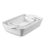 DOWAN Casserole Dishes for Oven, Baking Dishes Set, Ceramic Bakeware Sets of 3, Lasagna Pan Deep, Rectangular Baking Pan Set with Handles for Baking, Casserole, Kitchen, Wedding Gift, White (15.6''/12.2''/8.9'') DOWAN
