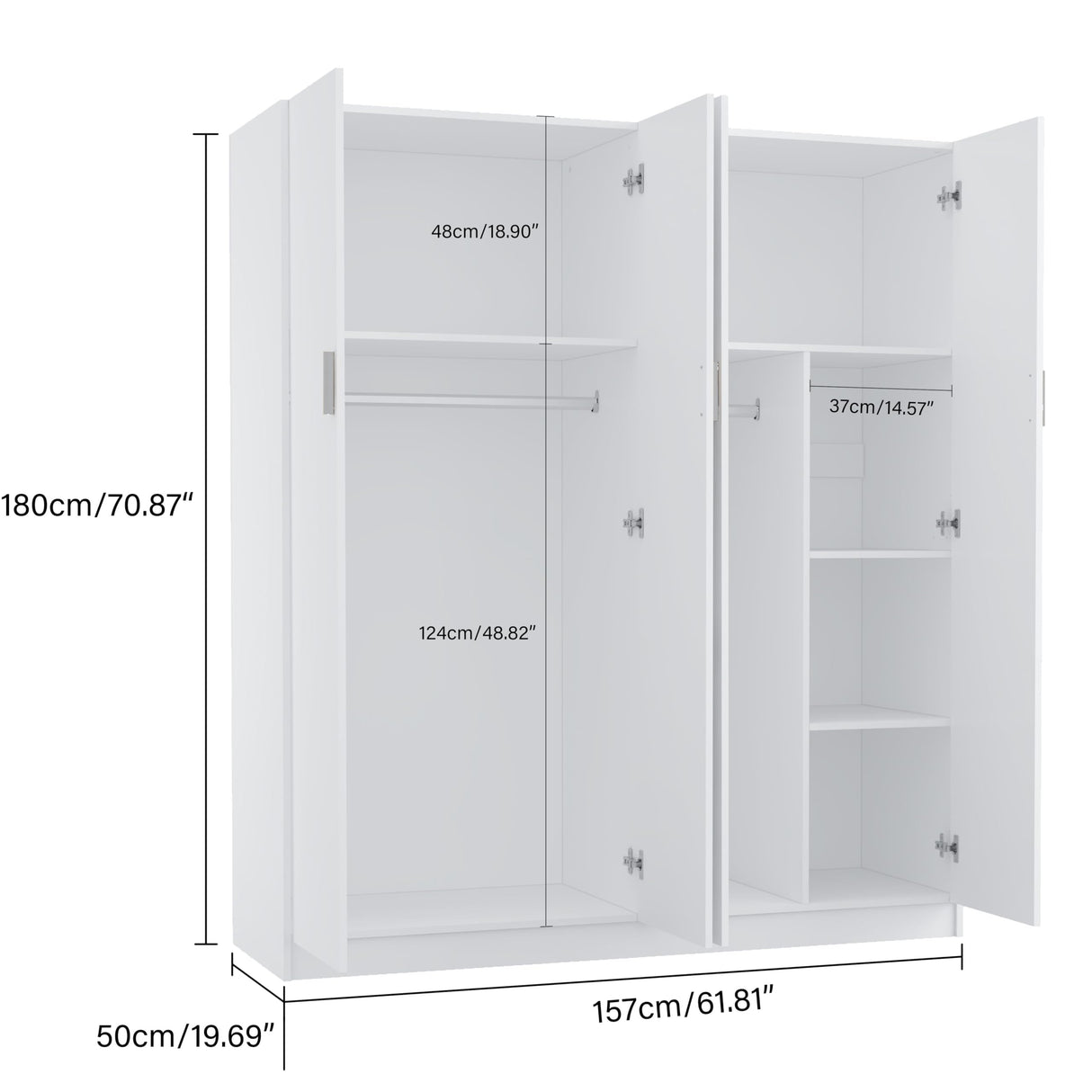 Panana Large Wardrobe Closet with Storage Shelves, 4 Door Armoires Wardrobe with 5 Shelves and 2 Hanging Rails for Bedroom Panana