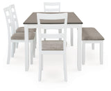 Signature Design by Ashley Stonehollow Modern Farmhouse Dining Table with Upholstered Chairs and Bench, Set of 6, 60"W x 36"D x 30"H, White & Gray Signature Design by Ashley