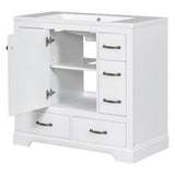 36" Bathroom Vanity with Sink, Harper & Bright Designs Free Standing Single Basin Vanity Set with 6 Drawers & One Cabinet with Adjustable Shelf, Bathroom Cabinet with Ceramic Basin for Bathroom, White Harper & Bright Designs