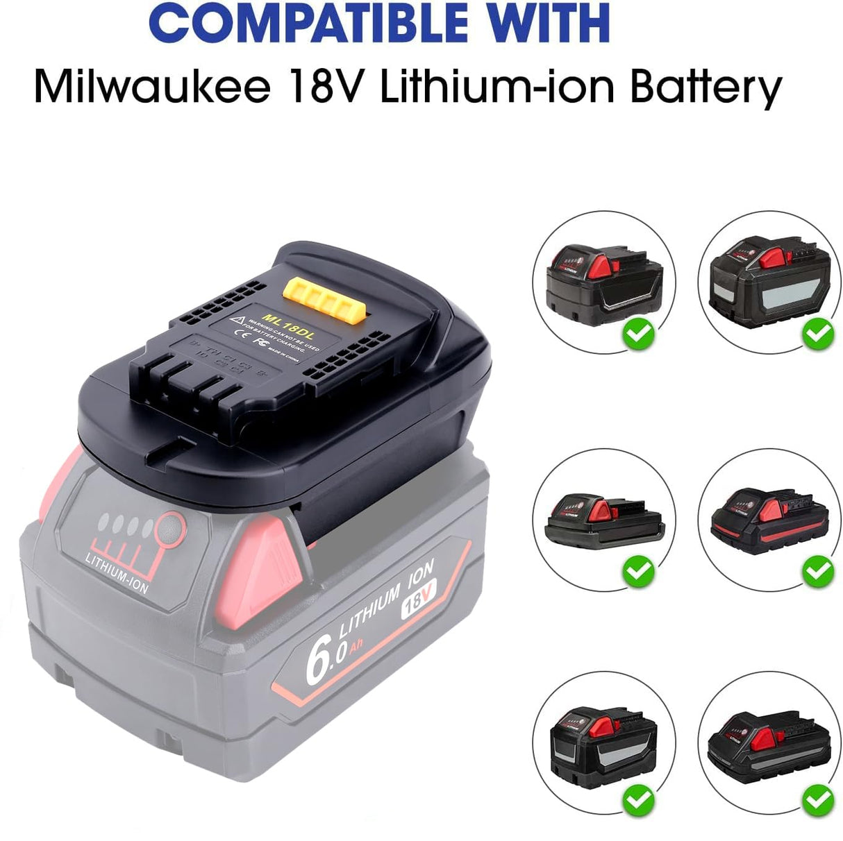 ML18DL Battery Adapter Compatible with Dewalt 20V Cordless Tools, Adapter Convert for Milwaukee 18V M18 Battery to Replacement for Dewalt 20V Max Lithium Battery (Adapter Only) zyystarttogo