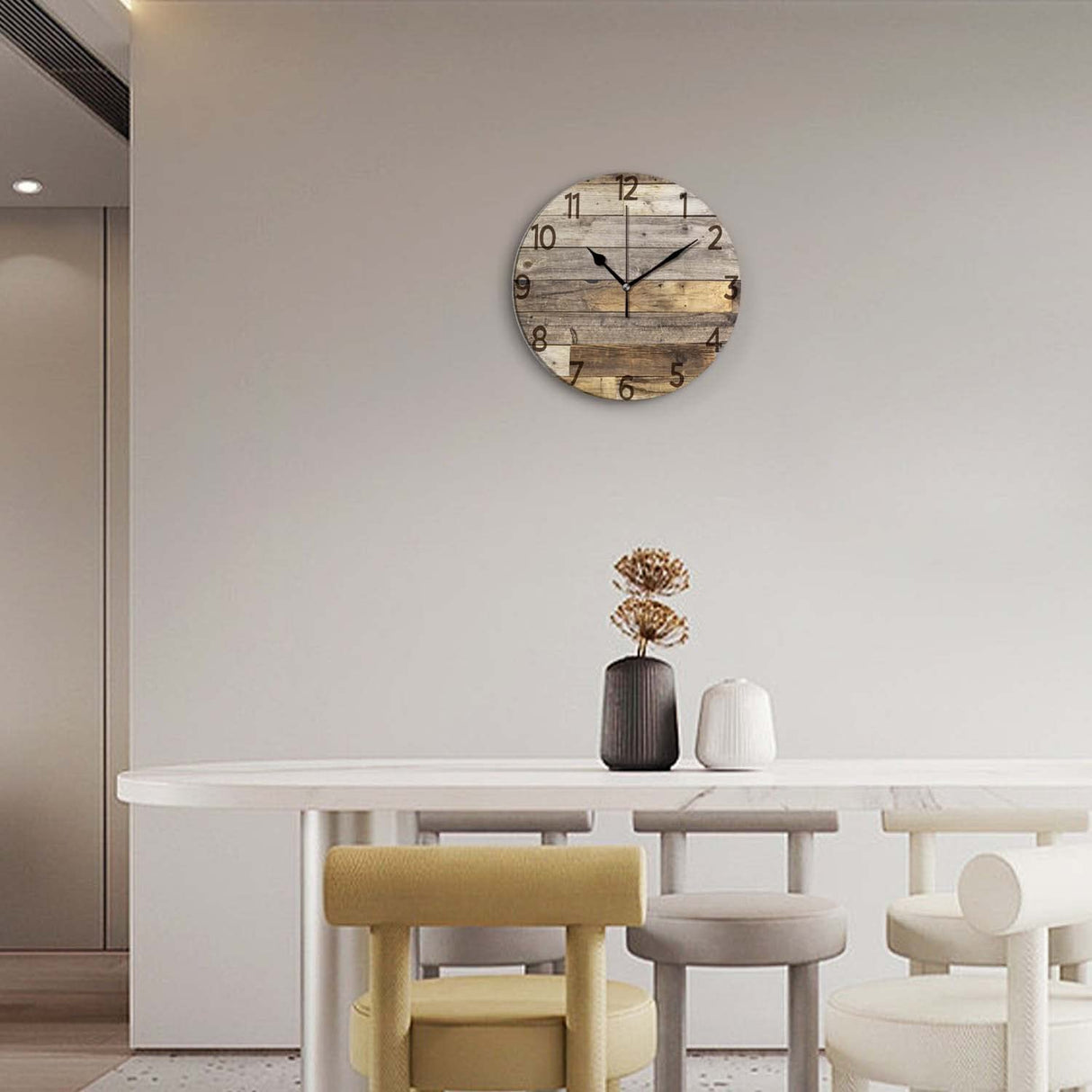 ACOZUHSE Silent Non-Ticking Wall Clocks, Brown Wood Barn Board Brown Pine Plank Rustic Wall Clocks, Battery Operated 11.8"x11.8" Round Wall Clock for Home Decor Living Room Kitchen Office ACOZUHSE