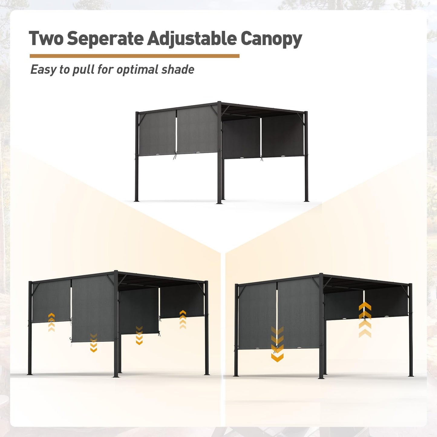 COSIEST 10'×10' Double Canopy Pergola, Outdoor All Iron Pergola with Two sunshades, Hardtop Gazebo Sun Shade for Patio Garden Backyard Pavilion, Grey - WoodArtSupply