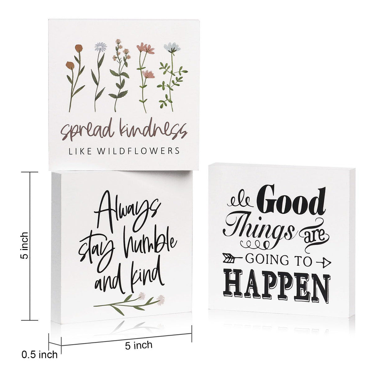 Decor unlimited Farmhouse Decor, 3 Pcs 5x5 Inches Office Home Sayings Wooden Block Signs - Funny Quotes for Tiered Tray Wood Signs Decor - Wooden Block Signs Set Table Centerpiece Decorations for Home Office Shelf Desk Decor unlimited