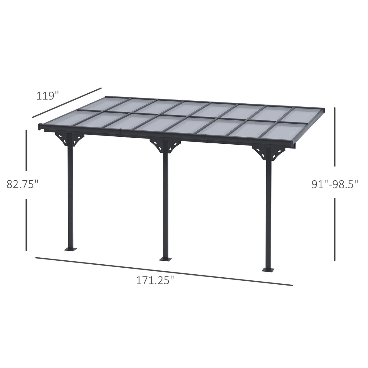 Outsunny 14.5' x 10' Outdoor Polycarbonate Pergola, Transparent UV Blocking Awning, Hardtop Deck Gazebo with Adjustable Posts and Height, Aluminum, Gray Aosom