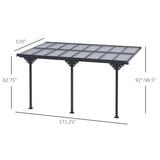 Outsunny 14.5' x 10' Outdoor Polycarbonate Pergola, Transparent UV Blocking Awning, Hardtop Deck Gazebo with Adjustable Posts and Height, Aluminum, Gray Aosom