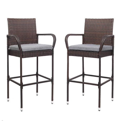 VINGLI Outdoor Wicker Bar Stools Set of 2 with Cushions, Outdoor Bar Chairs Bar Height Tall Patio Chairs, Outdoor Barstools for Garden Pool Lawn Backyard VINGLI