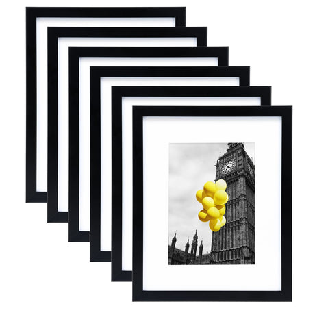 BSRHOME 8x10 Picture Frame Set of 6, Display Pictures 5x7 with Mat or 8x10 Without Mat for Tabletop Display and Wall Mounting, Black BSRHOME