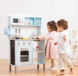 New Classic Toys Blue Wooden Pretend Play Toy Kitchen for Kids with Role Play Bon Appetit Electric Cooking Included Accesoires Makes Sound New Classic Toys