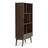 SIMPLIHOME Draper Bookcase - 64 inch Tall Solid Hardwood Wide Storage Bookshelf in Medium Auburn Brown, Mid-Century Modern Storage for Living Room or Office with Adjustable Shelves and Tapered Legs SIMPLIHOME