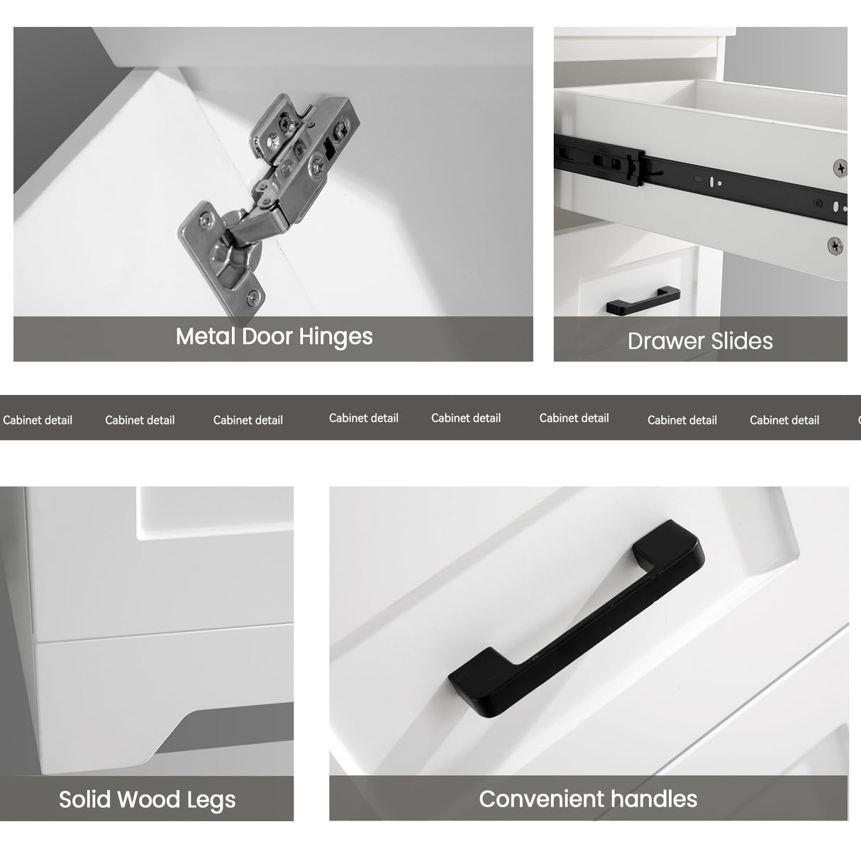 BUPWHEK 48” Bathroom Vanity Cabinet Without Sink, Modern White Bathroom Storage Cabinet with 2 Doors and 6 Drawers BUPWHEK