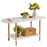 Aibiju Oval Coffee Table White, Small Wooden Coffee Table for Small Space, Tea Table Stand 35 * 16 * 17 inches, 2 Tier Center Table for Living Room White YD-012W Aibiju