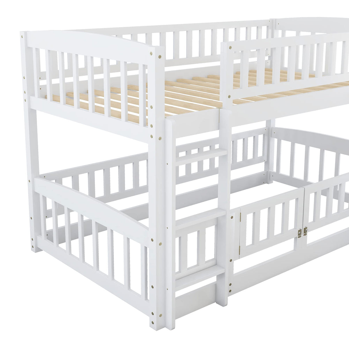 Bellemave Bunk Bed Twin Over Twin with Slide and Stairs, Twin Bunk Bed for Kids, Girls, Boys, Floor Bunk beds with Fence and Door, White Bellemave