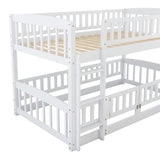 Bellemave Bunk Bed Twin Over Twin with Slide and Stairs, Twin Bunk Bed for Kids, Girls, Boys, Floor Bunk beds with Fence and Door, White Bellemave
