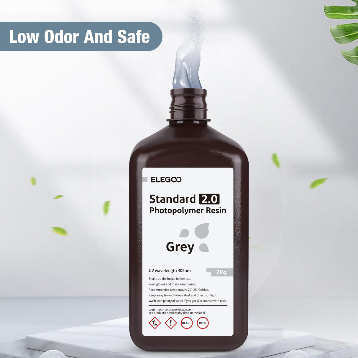 ELEGOO Upgraded Standard 3D Printer Resin, Photopolymer 405nm UV Curing Resin 2.0 for LCD/DLP 3D Printing Grey 2KG ELEGOO