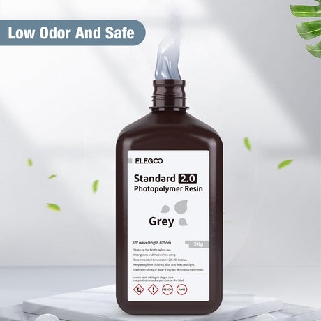 ELEGOO Upgraded Standard 3D Printer Resin, Photopolymer 405nm UV Curing Resin 2.0 for LCD/DLP 3D Printing Grey 2KG ELEGOO