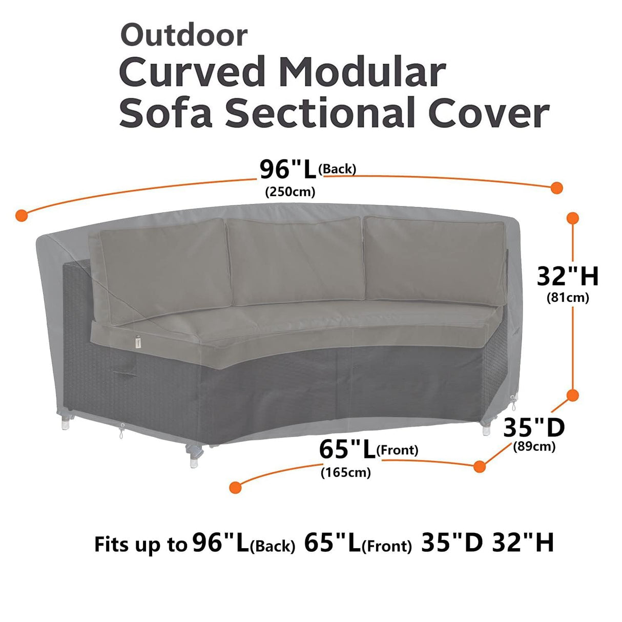 Upgraded Curved Patio Furniture Covers, Waterproof Outdoor Sectional Cover, 600D PU Outdoor Furniture Sofa Covers 96"(65") Half Moon Oudoor Couch Cover, Lawn Outside Protector - Midnight Black Flexiyard